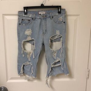 Distressed jean shorts